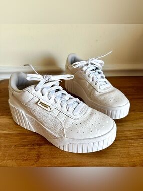 Puma Women Size 7 White Leather Cali Wedge Platform Sneakers 373438-01